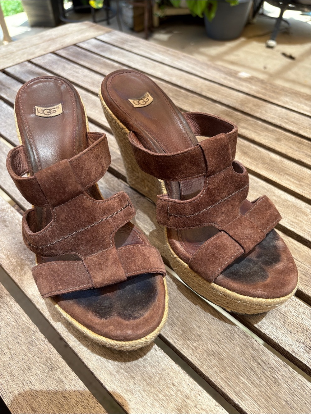 UGG Brown Suede Espadrille Wedge Sandals size 7.5